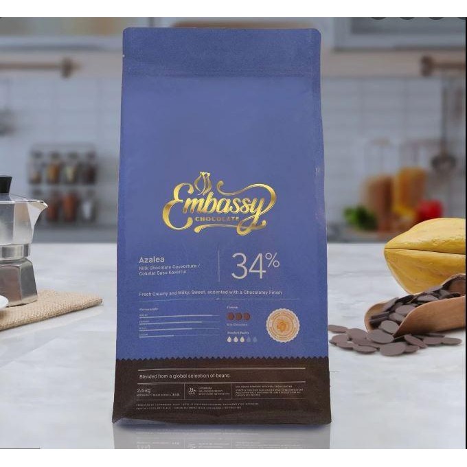 

TULIP EMBASSY AZALEA 34% MILK Couverture Chocolate Cokelat Button 500g