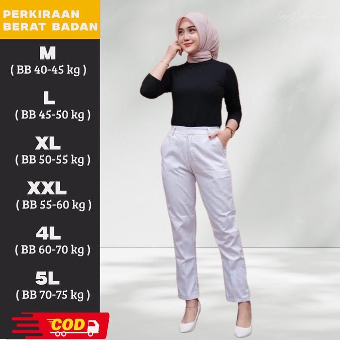 Celana Kerja Wanita Putih / Celana Panjang Perawat Kain Premium Formal Casual Katun Kancing Karet