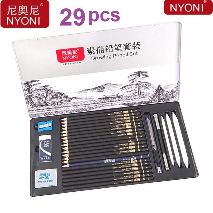 

Nyoni Drawing Pencil Gambar Set 29Pcs Metal Tin Box Pensil Gambar Lukis Sketsa Lengkap Paket Alat