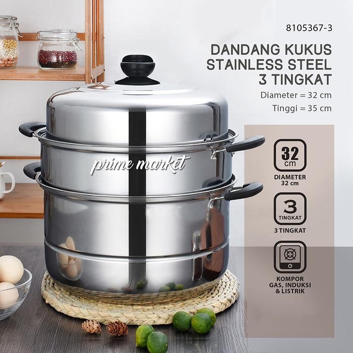 Panci Kukus Pot Steamer Dandang Kukus 3 tingkat Stainless Steel 32 cm