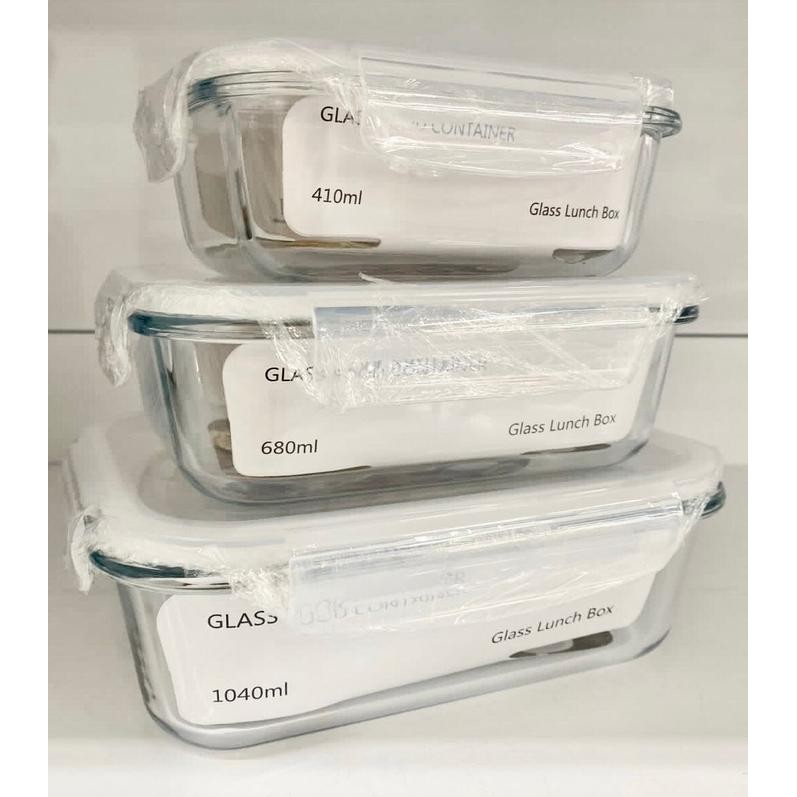 GLASSLOCK LUNCH SET/TEMPAT MAKAN WADAH KACA/FOOD STORAGE CONTAINER3in1
