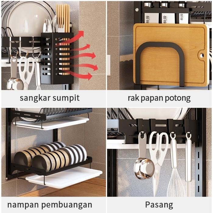 Rak Piring Gantung Dapur Tempel Dinding Besi Anti Karat Penyimpanan