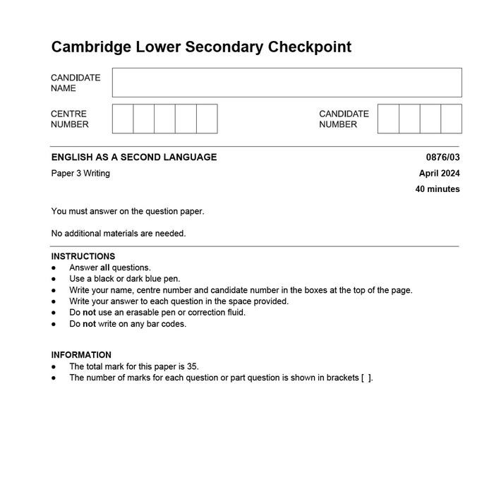 

TERBARU!!! [HARDCOPY] CAMBRIDGE LOWER SECONDARY CHECKPOINT ESL APRIL 2024 READY