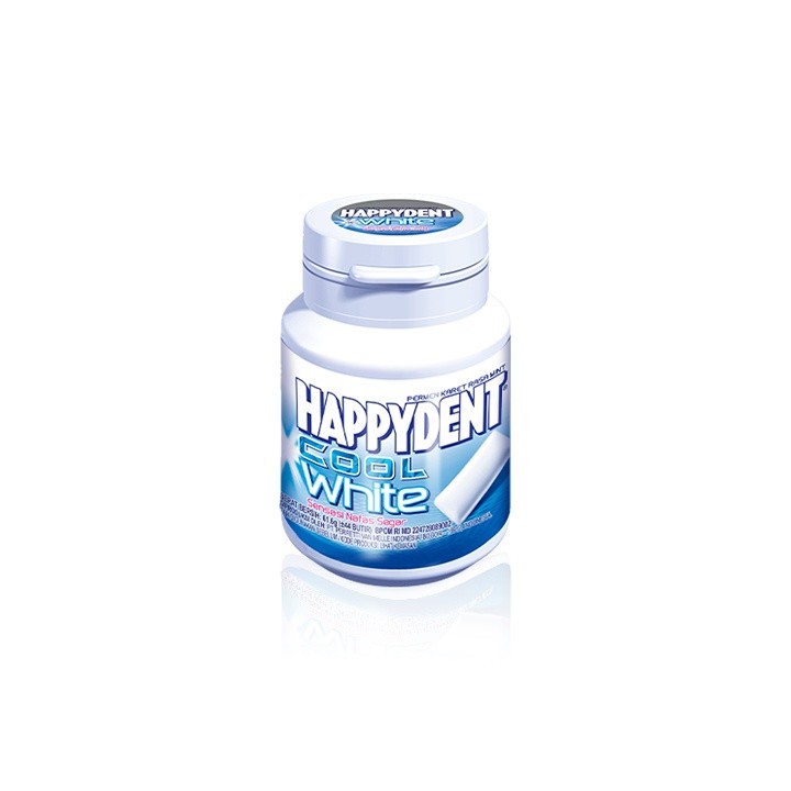 

Happydent Cool White Bottle 61.6g - Permen Karet Rasa Mint (1 Bottles)
