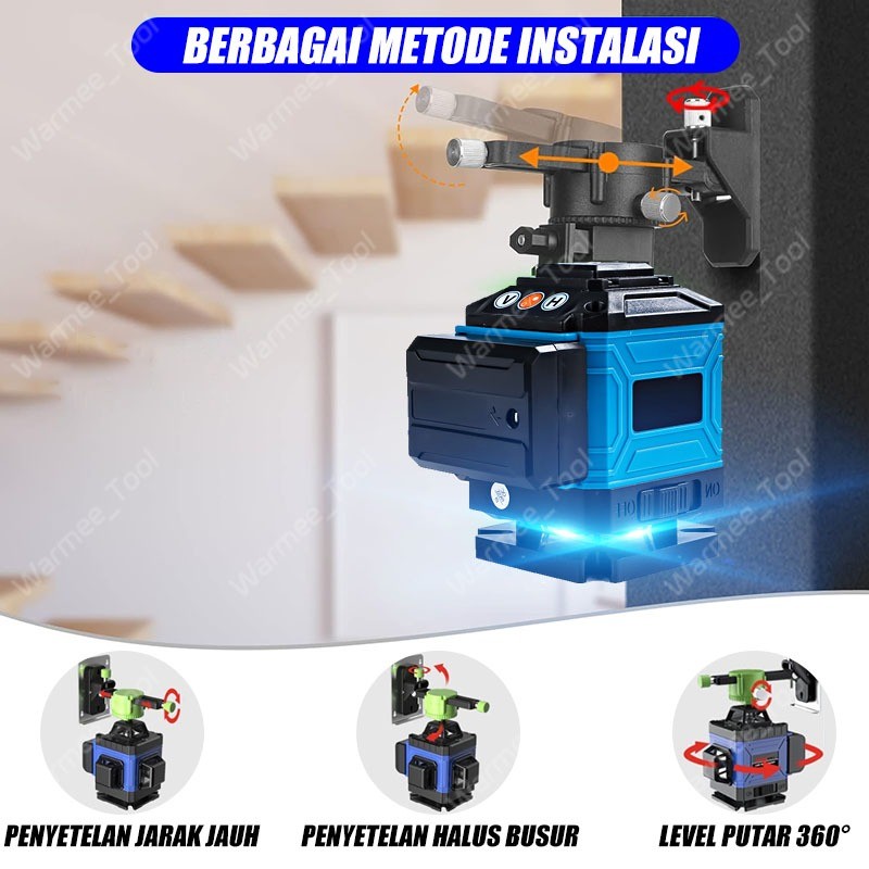 WARMEE Waterpass laser multifungsi 8 line 59000MAH laser tukang bangunan 12 line laser level 16 line
