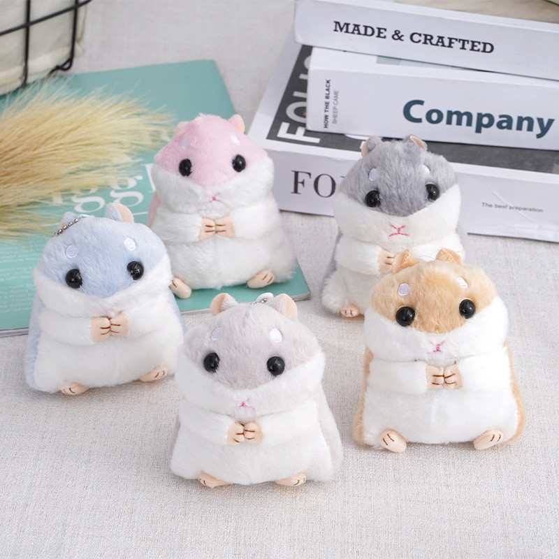 Fluffy Hamster Doll Plush Toys Keychain Pendant Women Girl Faux Fur Pompom Key Ring Trinkets Handbag