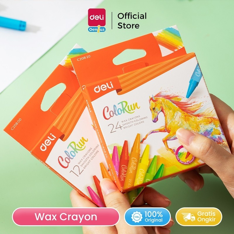 

DELI WAX CRAYON / KRAYON 12 WARNA CIRCULAR BATANG KECIL/JUMBO WARNA CERAH HALUS EC20X00