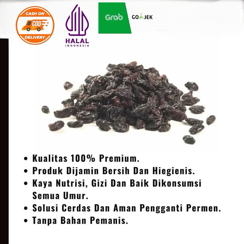 

Restokobar Kismis Premium 1Kg Kismis Hitam Dark Raisin Manis Kemasan Vakum Curah Kismis Saudi Arabia
