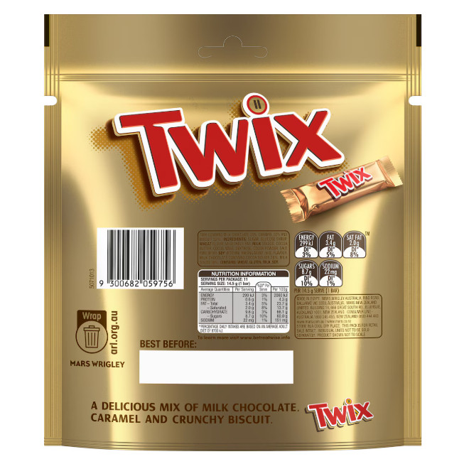 

Omahjajanan Twix Milk Chocolate Party Share Bag 11 Pieces 159G