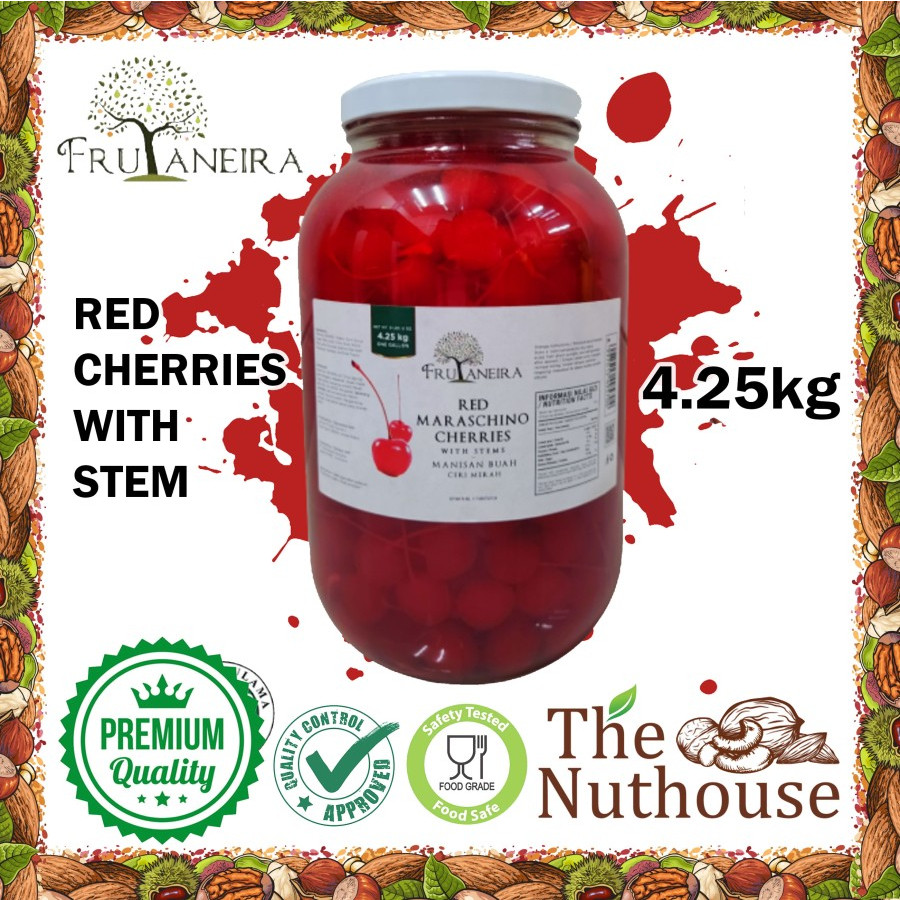 

Sega Tungtung Ceri Merah Tangkai / Red Maraschino Cherries With Stem / Cherry [Frutaneira] Ukuran: