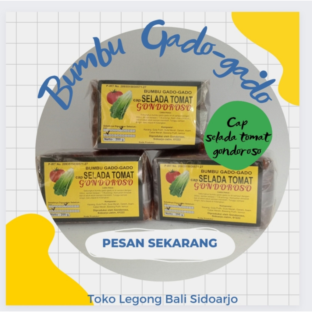 

Sega Tungtung Bumbu Gado Gado Selada Tomat Gondoroso 200 Gr