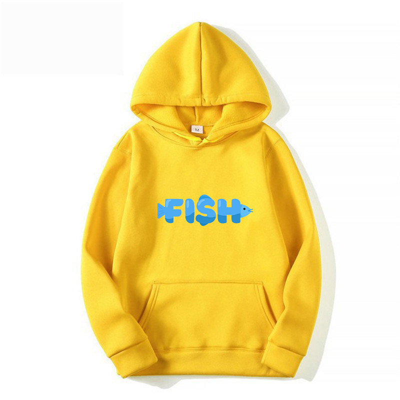 Fish Graphics Printed Sweatshirt Men Soft Hooded Top Spring Warm Hoodie Street Oversize Fashion