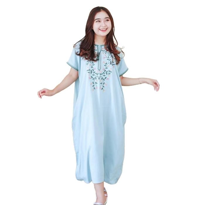 Daster Bordir Tassel Sabrina Busui Katun Rayon Polos Lembut Kain Nyaman Piyama Panjang Daster Adem