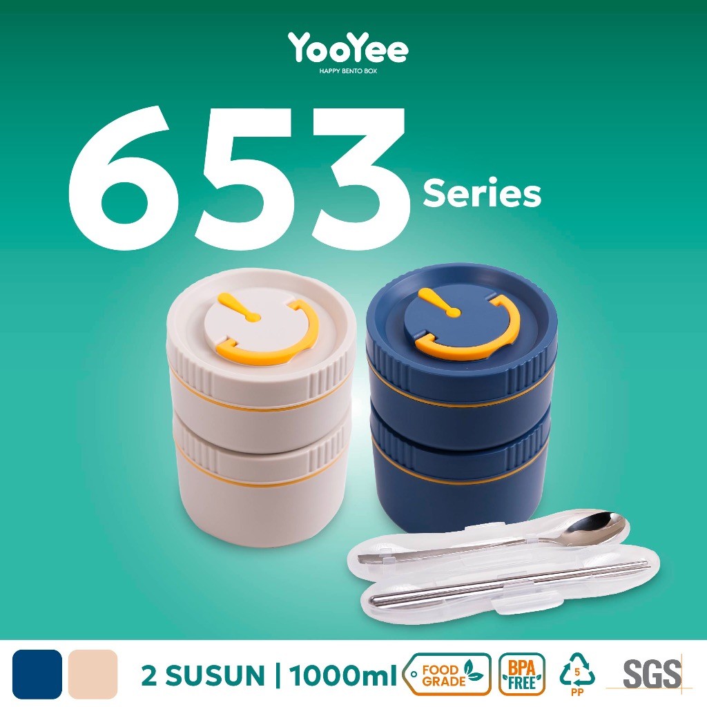 Yooyee 653 Kotak Makan Rantang 2 susun Tempat Makanan Set dengan Tas dan Alat Makan