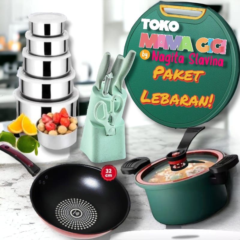 LT 035 TOKO MAMA GIGI Nagita Slavina Paket Lebaran Wajan Diamond Panci Presto Pisau 5in1 Rantang