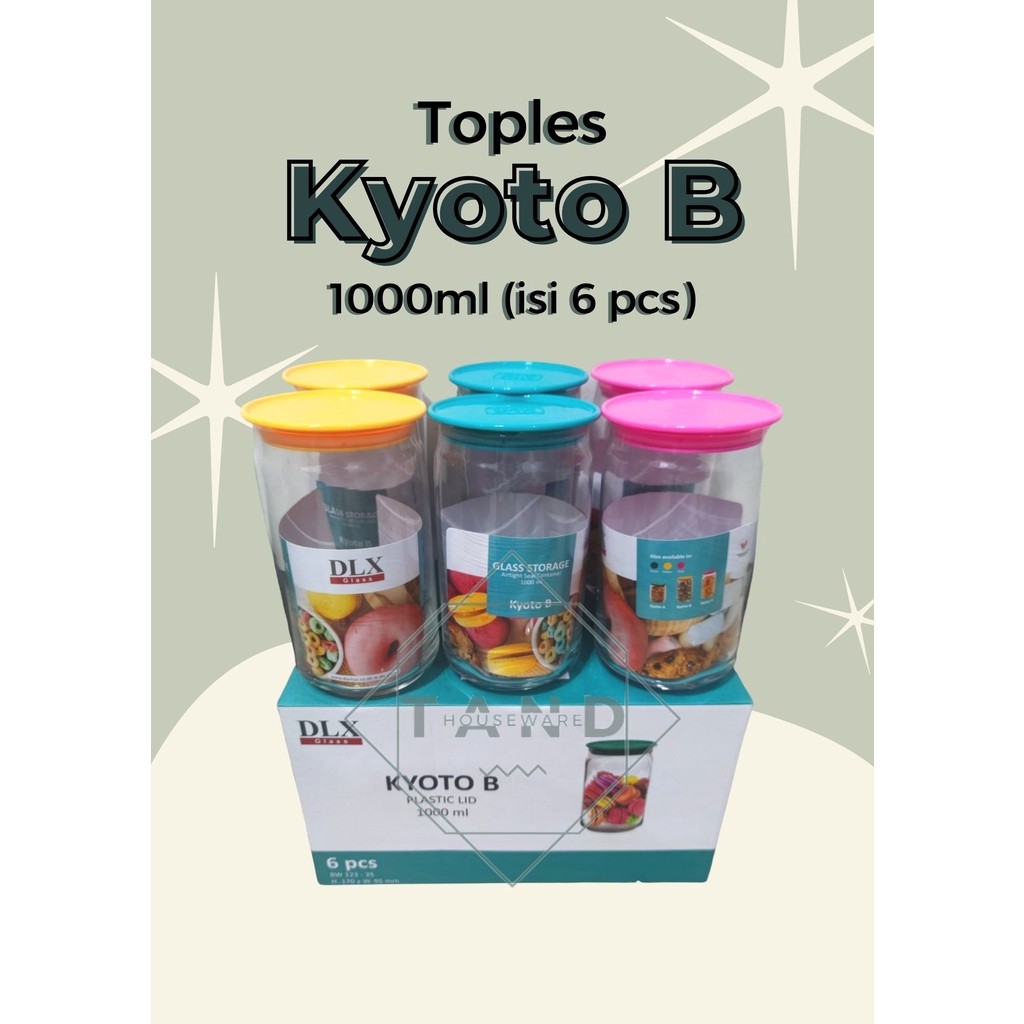 TOPLES KUE LEBARAN KACA KEDAP UDARA KYOTO B SET UKURAN 1000 ML (6PCS)
