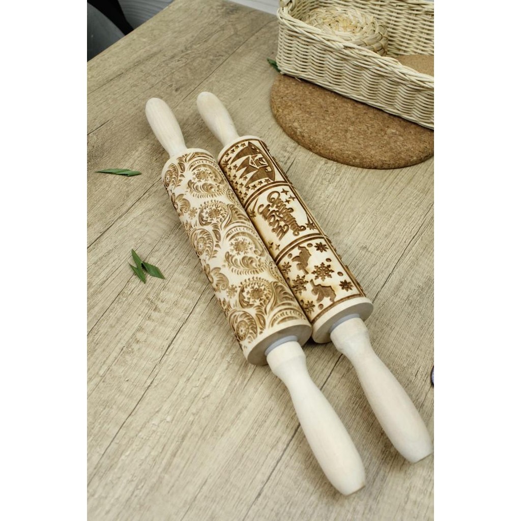 

Rolling Pin Kayu Cetakan Decor Cookies Embossed Speculoos Kue Kering