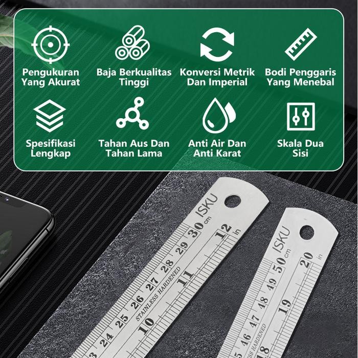 

ISKU Penggaris Besi 15 / 30 / 50 / 60 / 100cm Penggaris Baja Metal Rules Stainless Steel Ruler