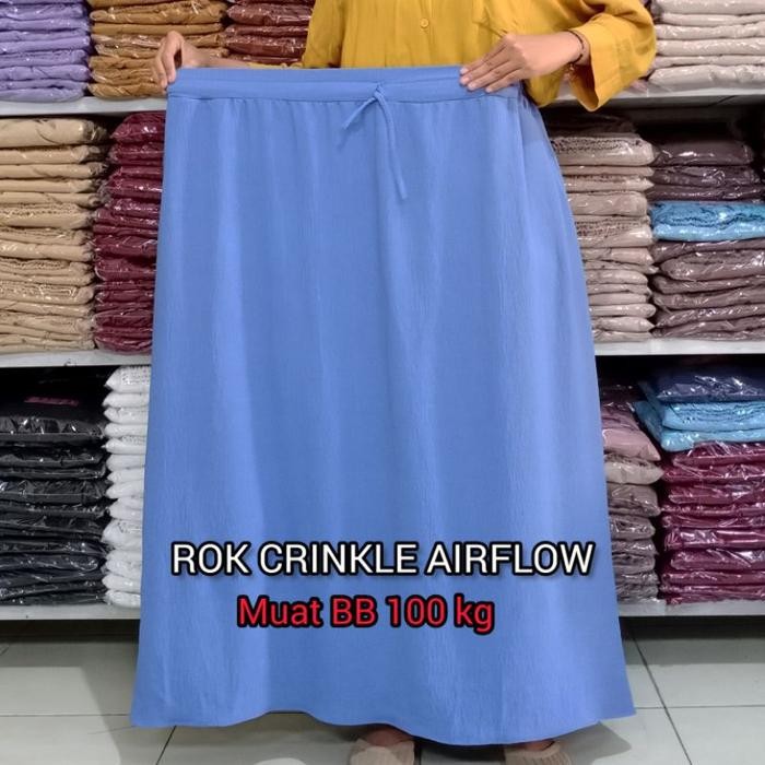 PREMIUM Rok crinkle jumbo bb 100 kg lebih - Rok crinkle airflow tali serut
