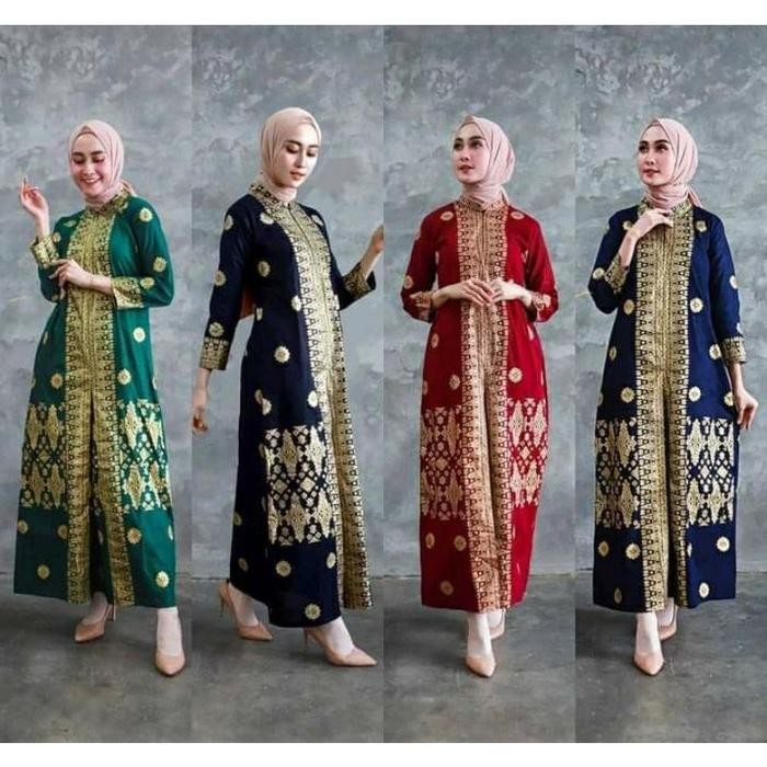 PREMIUM Baju Gamis Batik Songket Palembang Hitam Kombinasi Gold Jumbo Modern
