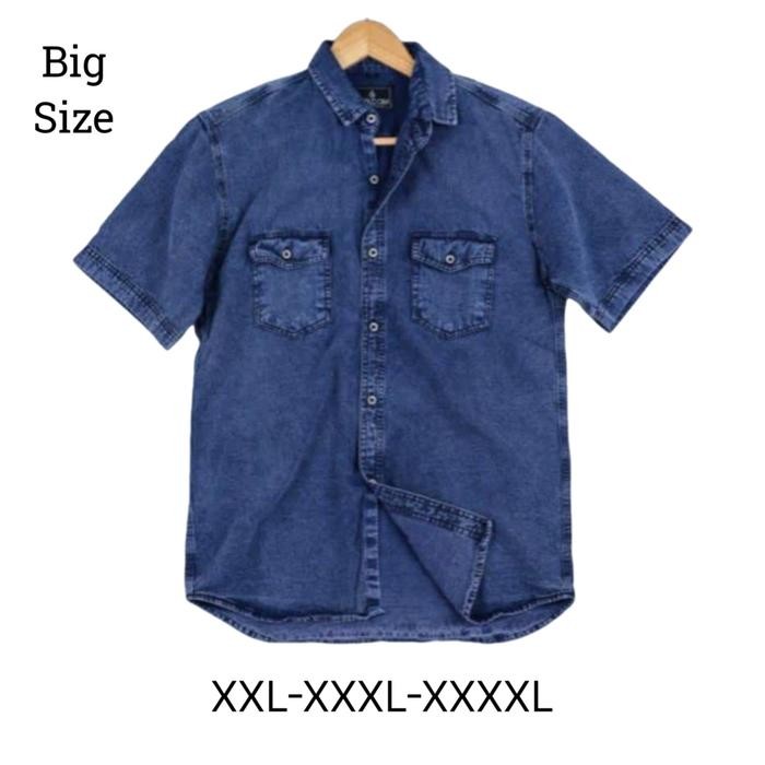 PREMIUM Kemeja Jeans Jumbo BIG SIZE Baju Kemeja Denim Pria Lengan Pendek