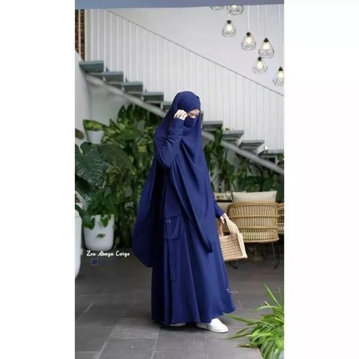 Abaya cargo French Khimar Free cadar bandana / Zea Abaya Cargo plus khimar dan cadar/ Abaya cringkle