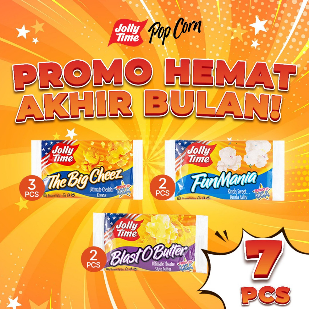 

Paket Snack Mania (3TBC, 2BOB, 2 FM) - Jolly Time Mircowave Popcorn -Live