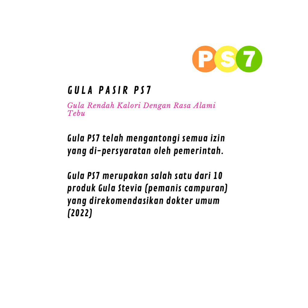 

Gula Sehat Rendah Kalori PS7 Kemasan 500gram