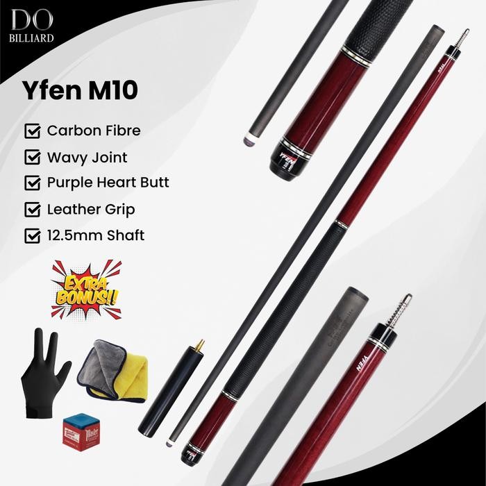 Stick Billiard YFEN M10 Carbon Cue Leather Grip Low Deflection / Stick Yfen M10 (Extra Extention)