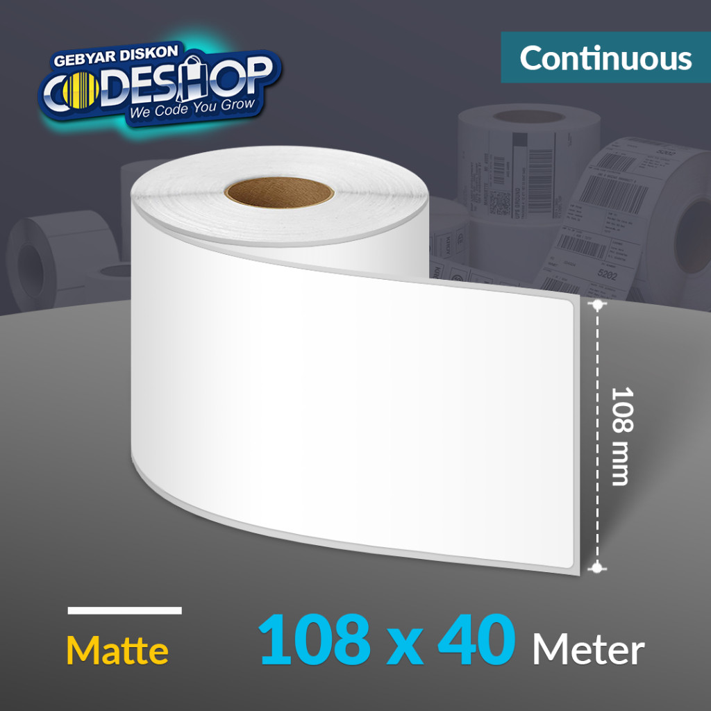 

LINDU Codeshop Label Matte 108x40 M Continuous Stiker Printer Epson TM-C3510 Panjang 40 Meter