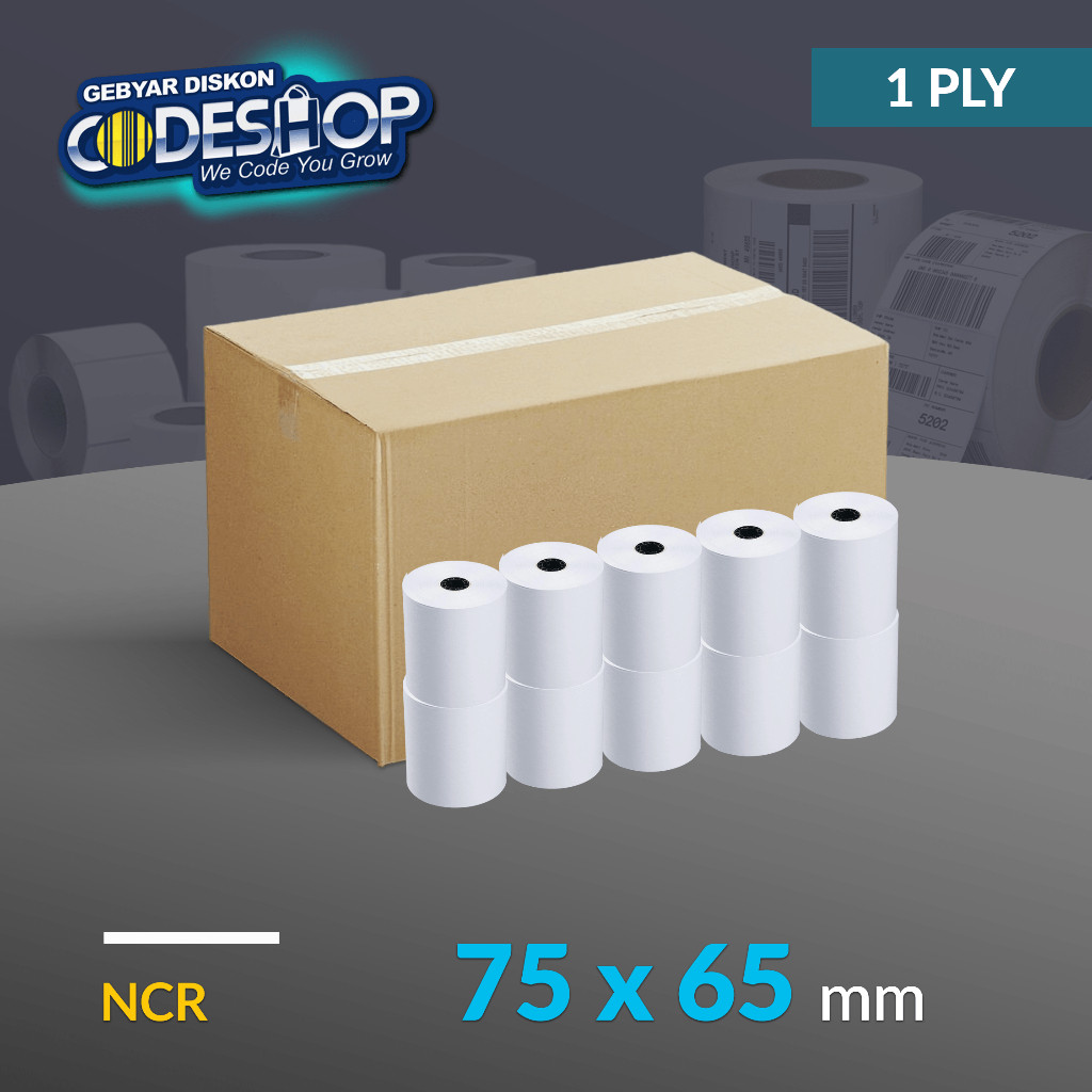 

LINDU (100 Roll) Codeshop Kertas NCR 75x65 mm 1 Ply Struk Kasir Printer Dot Matrix 76mm Epson