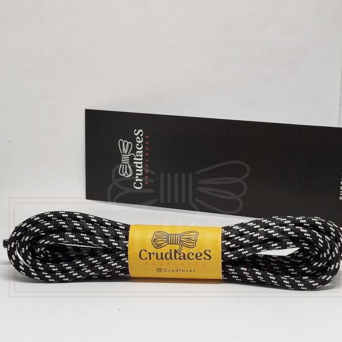 DISKON TALI SEPATU GUNUNG BULAT HITAM MOTIF PUTIH STRIP AGLET METAL CRUDLACES WRT