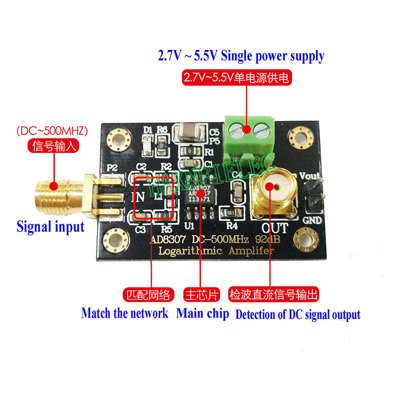 1PCS AD8307 RF Power Detector Module Logarithmic Amplifier DC-500MHz 92dbm Transmitter Antenna Power