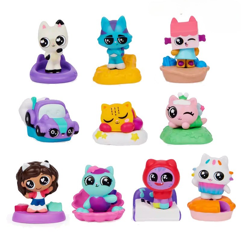 10/13Pcs Gabby Dollhouse Cartoon Figure Toy Smiling Car Cat Hug Gaby Girl Dolls Mercat Action Figure