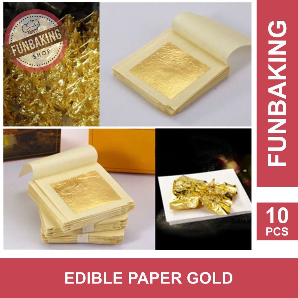

FunBaking - 10Pcs GOLD EDIBLE LEAF SHEET KERTAS EMAS FOOD GRADE 24K