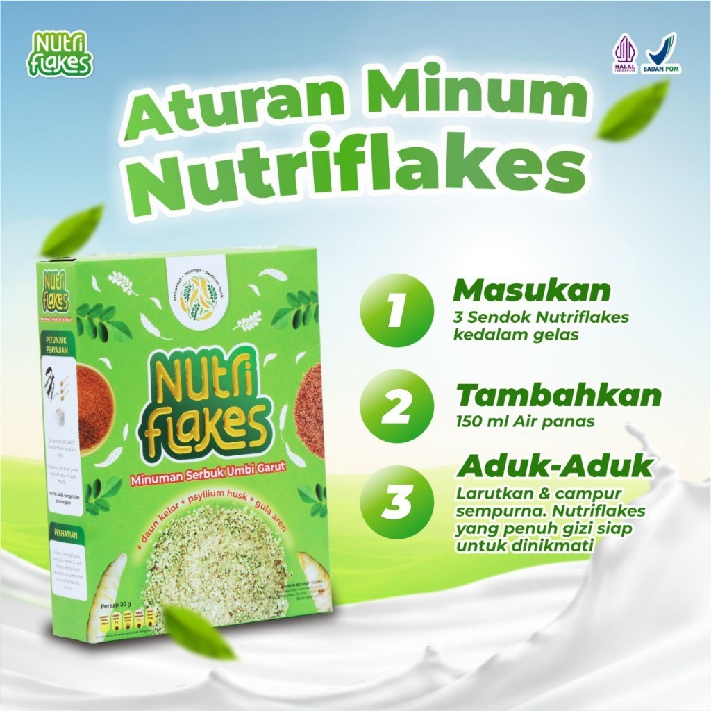 

Nutriflakes Original - Minuman Umbi Garut Solusi Sehat Atasi Asam Lambung Maag Kronis Gerd Asli 1