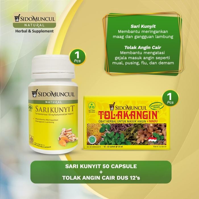 

Terlaris Paket Sido Muncul Natural Sari Kunyit 50'K + Tolak Angin Cair 12'S