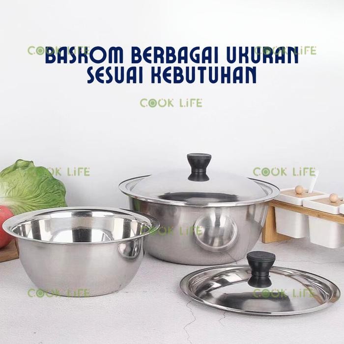 Baskom dengan Tutup Berbagai Ukuran Baskom Premium Baskom Stainless Steel Tebal Waskom Stainless