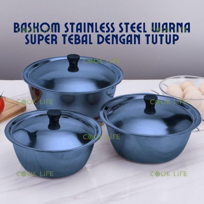 Baskom Dengan Tutup Berbagai Ukuran Berbagai Warna Baskom Premium Baskom Stainless Steel Tebal