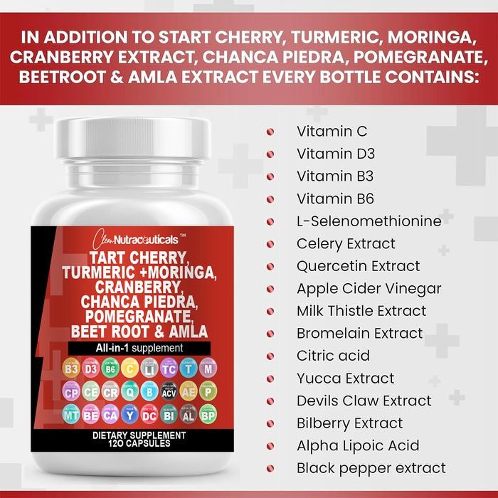 

Terlaris Nutraceuticals Tart Cherry,Kunyit+Moringa,Cranberry,Chanca Piedra,Pomegranate,Beet Root &