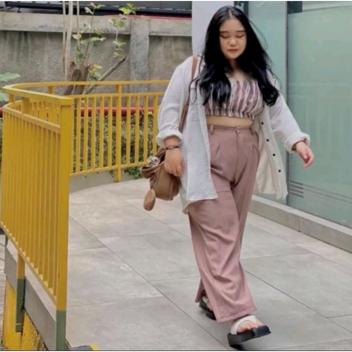 Pola Mewah Loose Pants Trousers Jumbo (Big Size) Wanita Anti Kusut - Celana Kulot Jumbo Highwaist