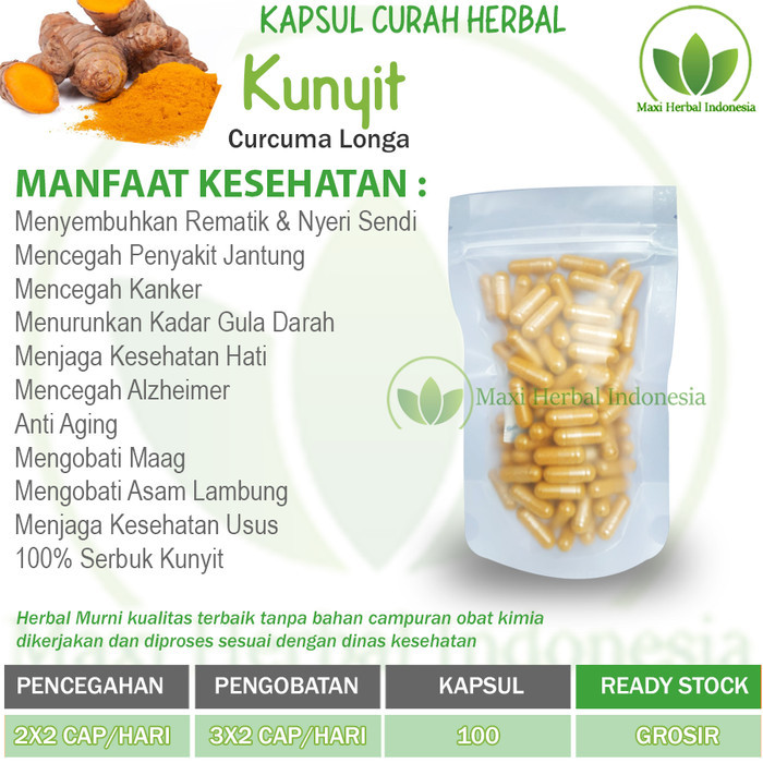 

Terlaris Kunyit 100 Kapsul Curah Herbal Asam Lambung Jerawat Maag Anti Aging
