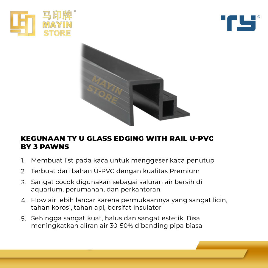 TY U Glass Edging with Rail U-PVC by 3 Pawns
