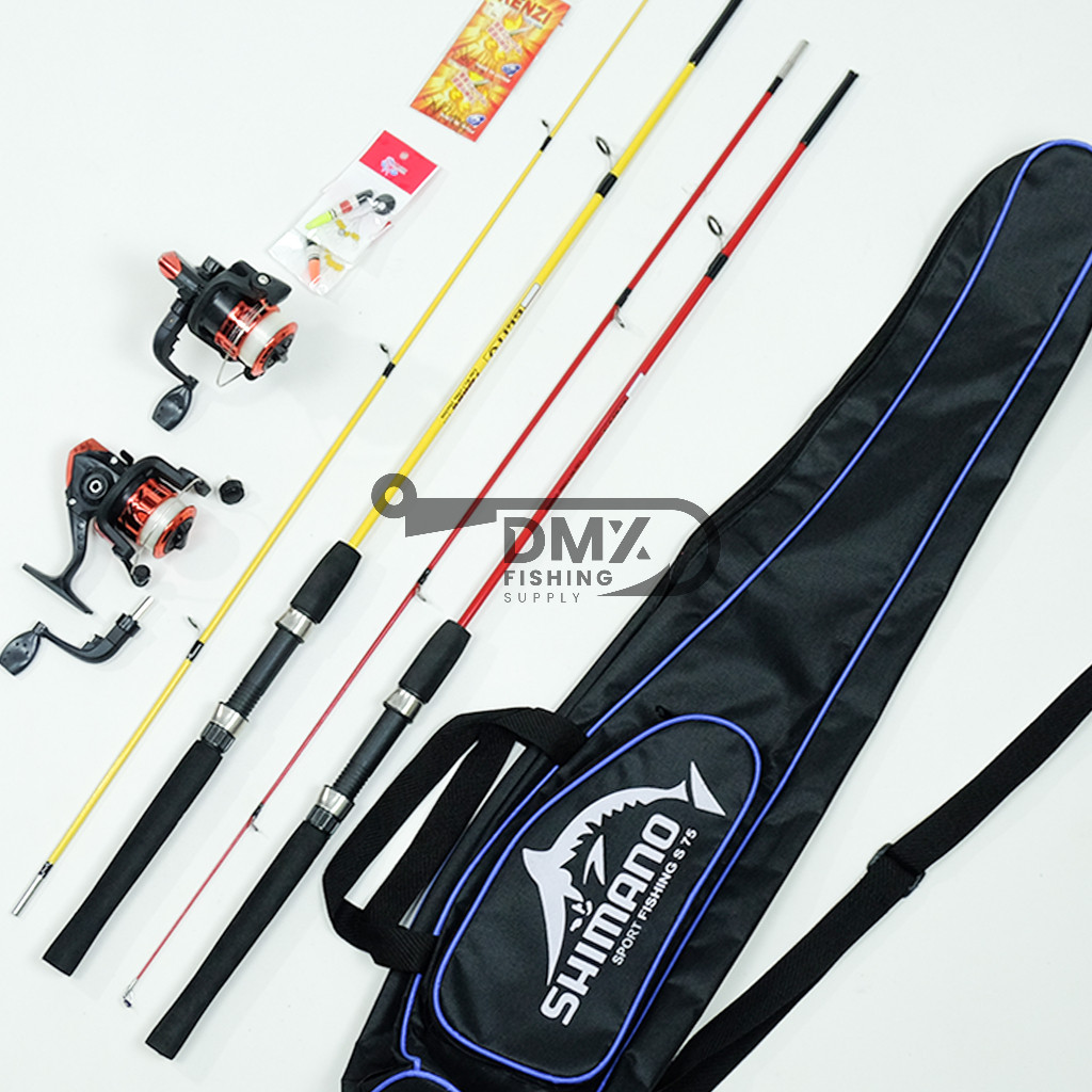 2 Full Set Alat Pancing Joran Sambung 120-150 Cm Bonus Tas Reel 5BB Lengkap Isi 2 Set Pancingan Siap