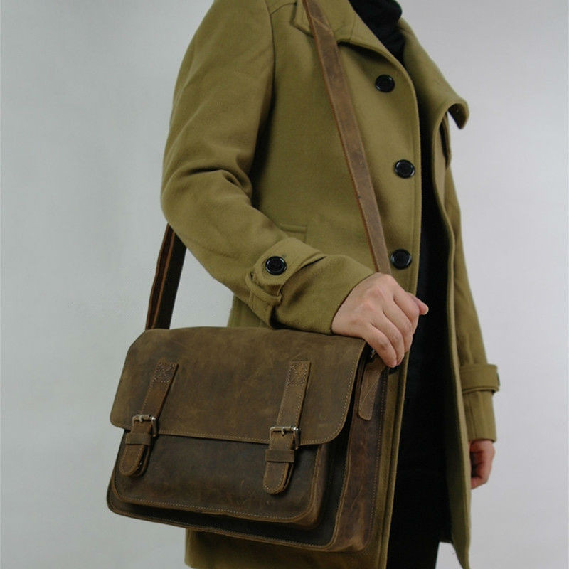 Vintage Crazy Horse Leather Men Shoulder Bag Crossbody Bag Men'S Messenger Bag Genuine Leather Bag