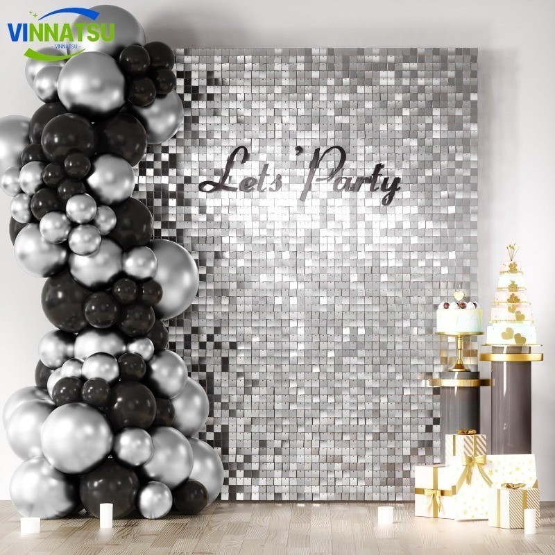 Vinnatsu 5pcs 30x30cm Sequin Backdrop Wall Backdrop Ulang Tahun Lamaran Wedding Sequin Tile Wall