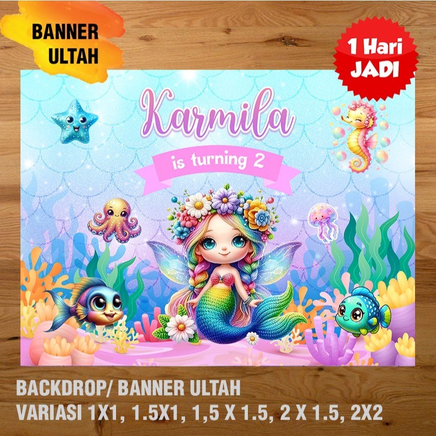 MERMAID BARU BANNER/ BACKDROP/ SPANDUK ULANG TAHUN UL-TAH