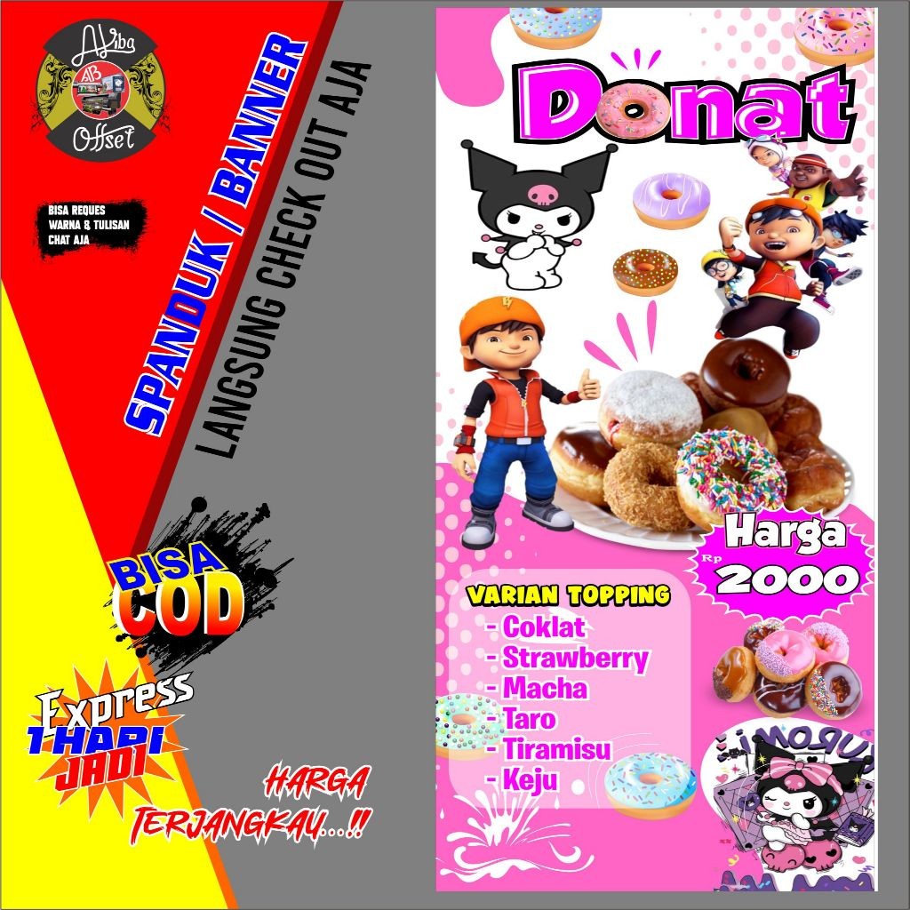 Flowpartt Spanduk Banner Donat Boboboy
