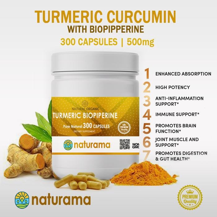 

Terlaris Turmeric Curcumin Kapsul Kunyit Lada Hitam Naturama Premium Organik