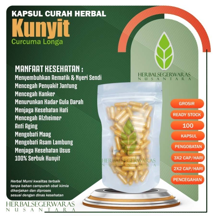 

Terlaris Kunyit 100 Kapsul Curah Herbal Asam Lambung Jerawat Maag Anti Aging